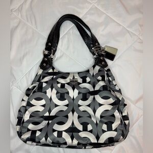 Coach Black & Gray Signature Print Shoulder Bag
